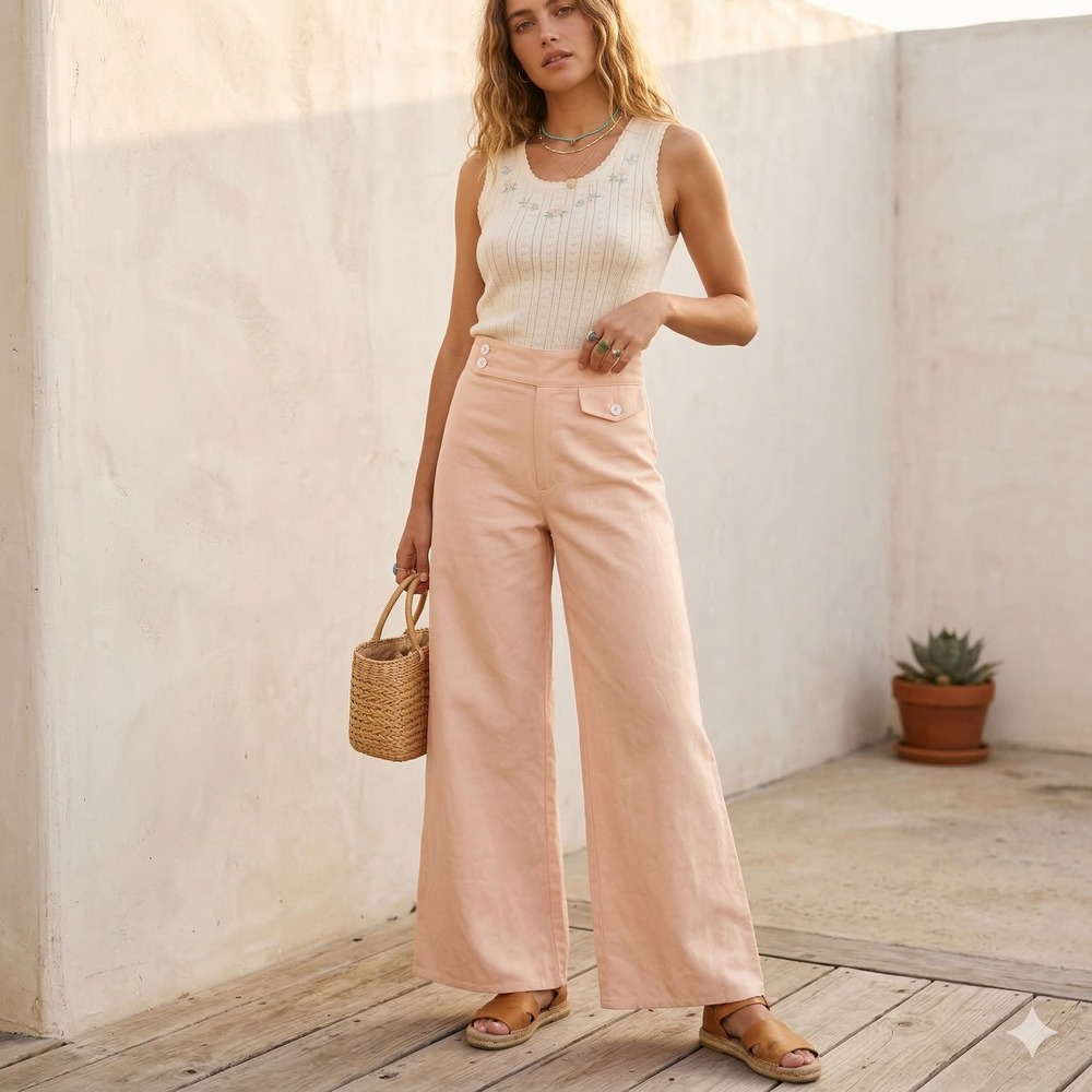 Sugarhigh Lovestoned‎ Pants Womens XS Peach High Waisted Wide Leg Flare Boho